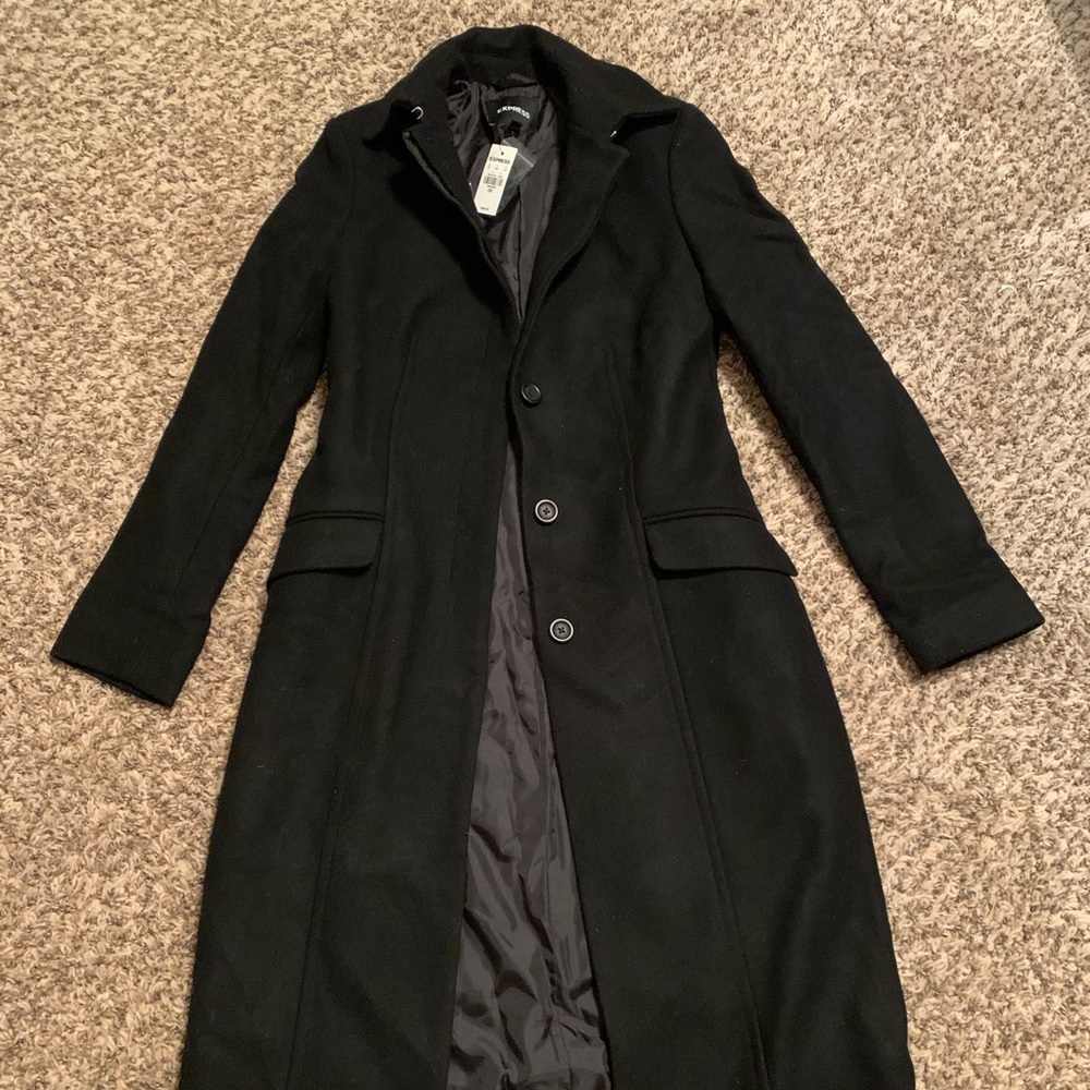 NWT - Express - Wool Dress Coat - black - XXS